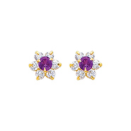 Flower Birthstone Color CZ Stud Earrings in 14K Yellow Gold