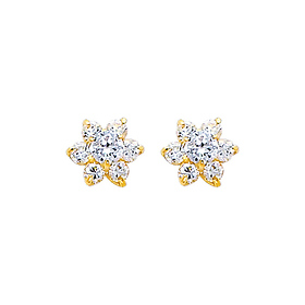 Flower Birthstone Color CZ Stud Earrings in 14K Yellow Gold