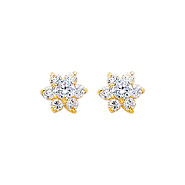 Flower Birthstone Color CZ Stud Earrings in 14K Yellow Gold