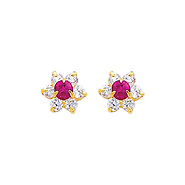 Flower Birthstone Color CZ Stud Earrings in 14K Yellow Gold