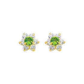 Flower Birthstone Color CZ Stud Earrings in 14K Yellow Gold