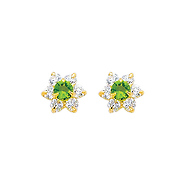 Flower Birthstone Color CZ Stud Earrings in 14K Yellow Gold