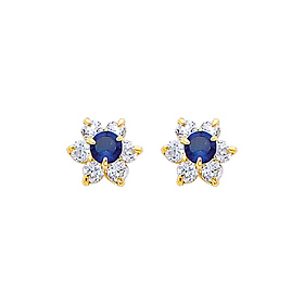 Flower Birthstone Color CZ Stud Earrings in 14K Yellow Gold