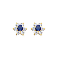 Flower Birthstone Color CZ Stud Earrings in 14K Yellow Gold
