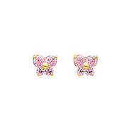 Butterfly Birthstone Color CZ Stud Earrings in 14K Yellow Gold