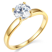 1-CT Round-Cut 4-Prong Solitaire CZ Engagement Ring in 14K Yellow Gold
