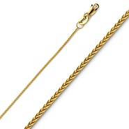 0.9mm 14K Yellow Gold Round Braided Spiga Wheat Chain Necklace 16-22in