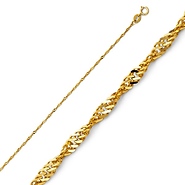 0.9mm 14K Yellow Gold Solid Singapore Chain Necklace 16-20in