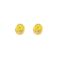 14K Yellow Gold Round Citrine CZ November Birthstone Stud Earrings
