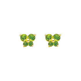 14K Yellow Gold Peridot CZ August Birthstone Butterfly Stud Earrings