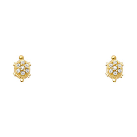 14K Yellow Gold Turtle CZ Stud Earrings
