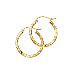 Diamond-Cut Satin Hinge Small Hoop Earrings - 14K Yellow Gold 2mm x 0.8 inch