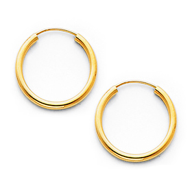 Polished Endless Small Hoop Earrings - 14K Yellow Gold 2mm x 0.8 inch