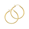 Polished Round Medium Hoop Earrings - 14K Yellow Gold 2mm x 1.2 inch
