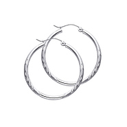 Diamond-Cut Satin Hinge Medium Hoop Earrings - 14K White Gold 2mm x 1.2 inch