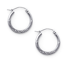 Diamond-Cut Satin Hinge Small Hoop Earrings - 14K White Gold 2mm x 0.7 inch