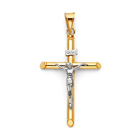 Medium Rod Crucifix Pendant in 14K Two-Tone Gold - Classic
