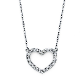 14K White Gold CZ Open Heart Pendant Necklace