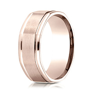 8mm Octagonal Satin Round-Edge Wedding Band by Benchmark Rings in 14K Rose Gold