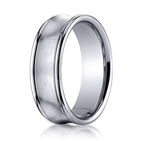 7.5mm 14K White Gold Satin Concave Rimmed Benchmark Wedding Band