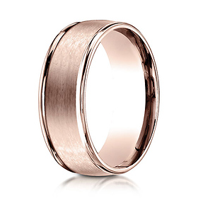 8mm Satin Polished Low Dome Wedding Band by Benchmark Rings in 14K Rose Gold