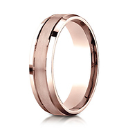 6mm Flat Satin Grooved Lucent Beveled Wedding Band by Benchmark Rings in 14K Rose Gold
