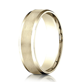 6mm Flat Beveled Satin Center Benchmark Wedding Band in Solid 14K Yellow Gold