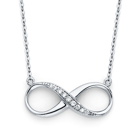 Floating Semi-Lined CZ Infinity Necklace - 14K White Gold