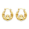 Crescent Small Claddagh Hoop Earrings - 14K Yellow Gold