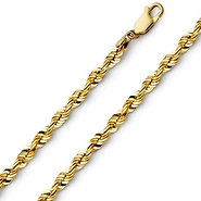 4.5mm 14k Yellow Gold Men's Diamond-Cut Solid Rope Chain Bracelet 8.5in