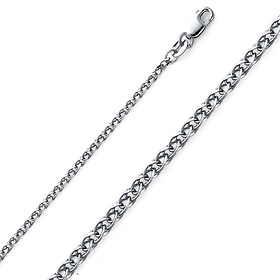 2mm 14K White Gold Solid Flat Open Spiga Wheat Chain Necklace 16-24inch
