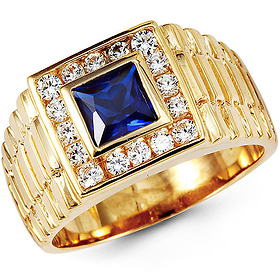 14K Yellow Gold Royal Blue CZ Ring at GoldenMine.com. Free Shipping ...