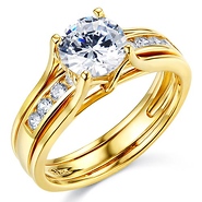 Split Shank 1-CT Round-Cut Solitaire CZ Wedding Ring Set in 14K Yellow Gold