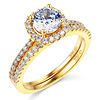 Square Halo 1.25CT Round-Cut CZ Engagement Ring Set in 14K Yellow Gold