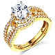 Halo Split Shank 1.25CT Round CZ Engagement Ring Set in 14K Yellow Gold thumb 0