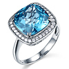 4.9-CT Aqua Blue Cushion-Cut Halo CZ Engagement Ring in 14K White Gold