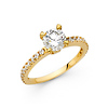 1-CT Round-Cut Peg Head CZ Engagement Ring with Side Stones in 14K Yellow Gold