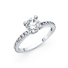 1-CT Round-Cut Peg Head CZ Engagement Ring with Side Stones in 14K White Gold