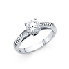 1-CT Cathedral Round-Cut & Pave Side Stones CZ Wedding Ring in 14K White Gold