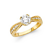 1-CT Double-Prong Basket Set Round-Cut CZ Engagement Ring in 14K Yellow Gold