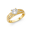 1-CT Round-Cut Prong-Set & 2 Row Pave side stones CZ Wedding Ring in 14K Yellow Gold