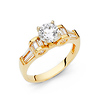 1.25 CT Round-Cut 4-Prong High Peg Head with Baguette CZ Engagement Ring in 14K Yellow Gold
