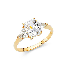 1.25CT 3-Stone Radiant & Triangle-Cut Basket Set CZ Engagement Ring in 14K Yellow Gold