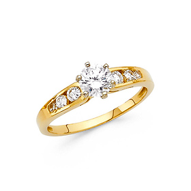 4-Prong & Channel-Set Round-Cut CZ Engagement Ring in 14K Yellow Gold
