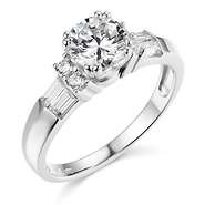 1.25CT Round & Baguette Double-Prong CZ Engagement Ring in 14K White Gold