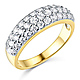 3-Row Pave Round-Cut Dome Two Tone Wedding Band in 14K Yellow Gold thumb 0