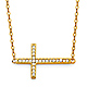 Floating Sideways Cross Necklace with Micropave CZs in 14K Yellow Gold thumb 0