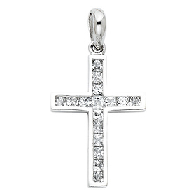 Petite Princess & Round-Cut Channel-Set CZ Cross Pendant in 14K White Gold