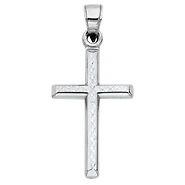 Small Beveled Cross Pendant with Diamond Cuts in 14K White Gold
