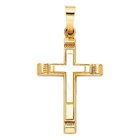 Small Two-Tone Cross Pendant with Carved Edge in 14K Yellow Gold